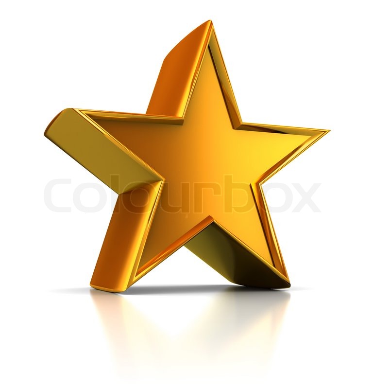 3d illustration of single golden star shape over white background