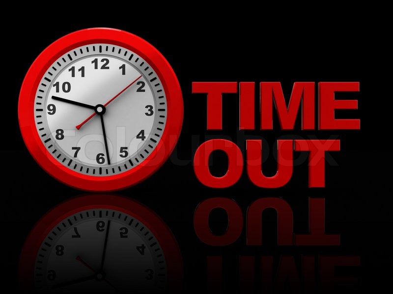 3d illustration of red clock and text 'time out' over black background
