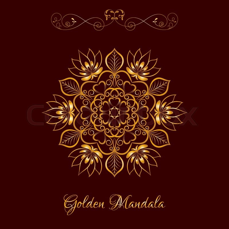 Vector Gold Color Flower Mandala Over Dark Brown Elements For Your Designs Invitation Card Yoga Meditation Astrology And Other Projects