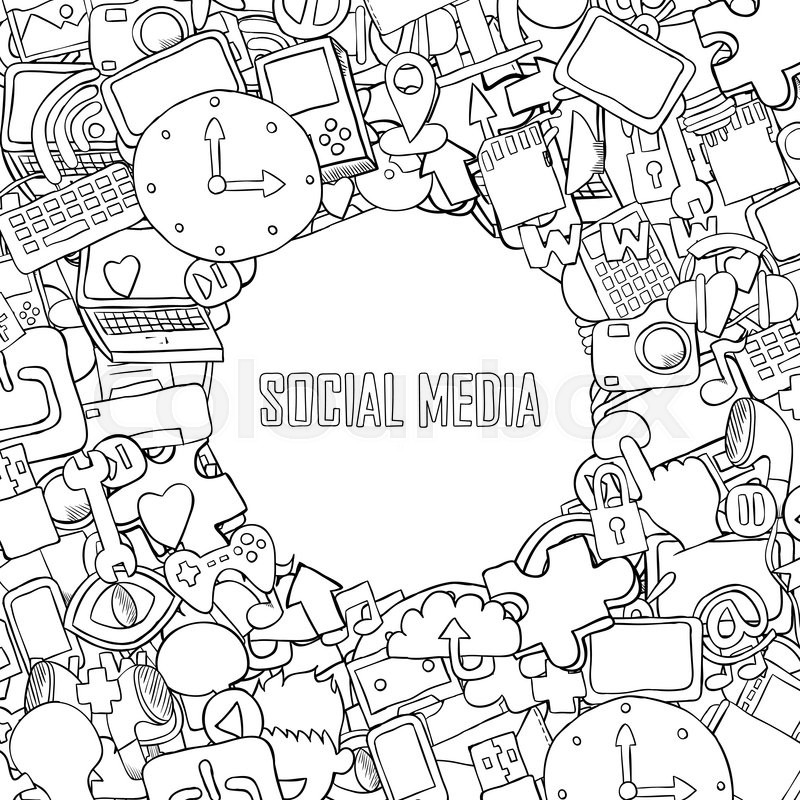 social media background with media icons technology hand lettering