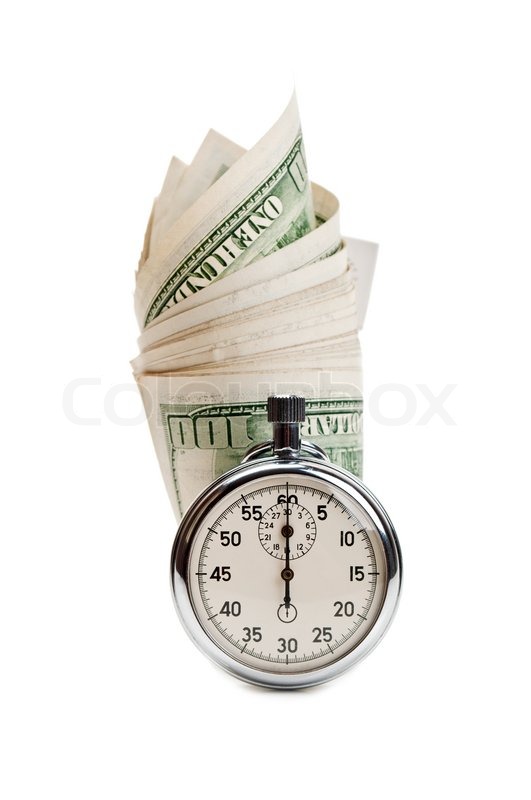 Stopwatch and dollar isolated on a Stock image Colourbox