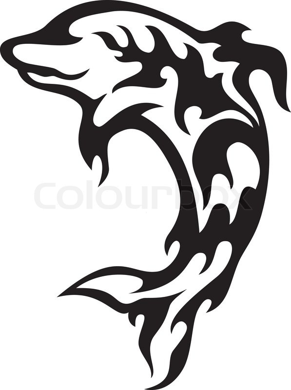 Tribal black and white jumping dolphin icon created with ...