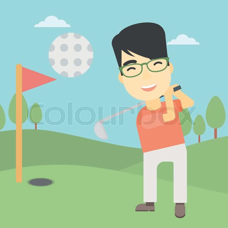 An asian golfer with the beard hitting Stock vector Colourbox