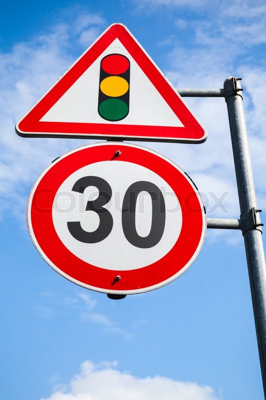 Traffic Lights And Speed Limit 30 Km Stock Image Colourbox