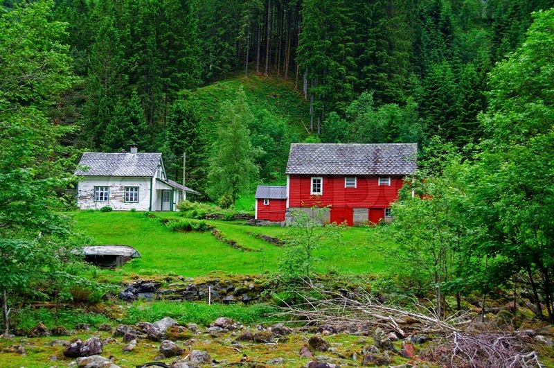A typical small norwegian farm Stock image Colourbox