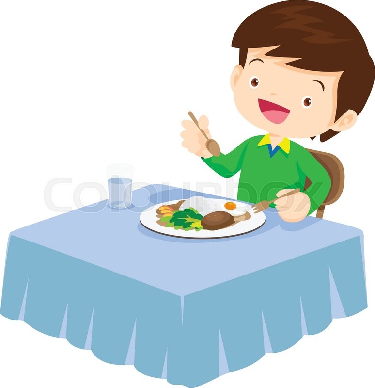 Illustration Of A Cute Boy Eating On A Stock Vector Colourbox
