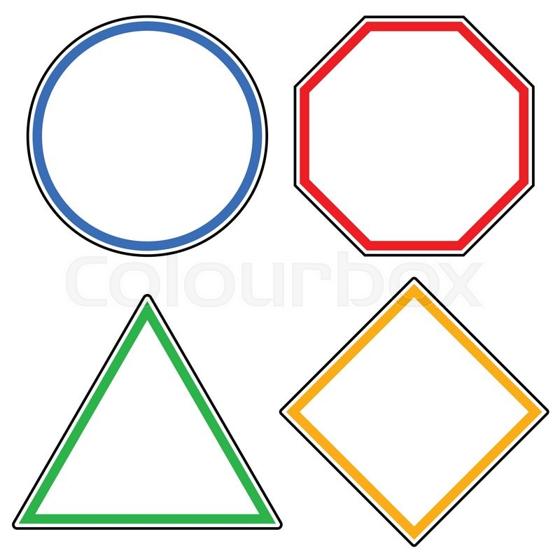 set of roadsigns circle octagon stop sign triangle and square