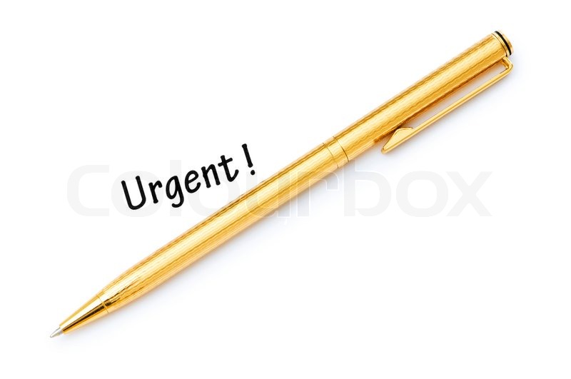 Golden pen og hastemeddelelse isoleret Stock foto Colourbox