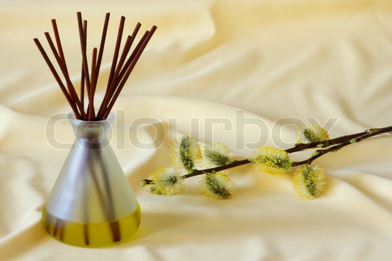 Wooden sticks in essential oil Stock image Colourbox