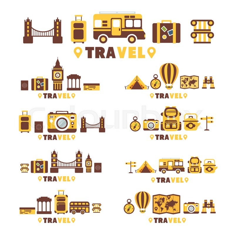 Travel Symbols Set By Five In Line In ... | Stock vector | Colourbox