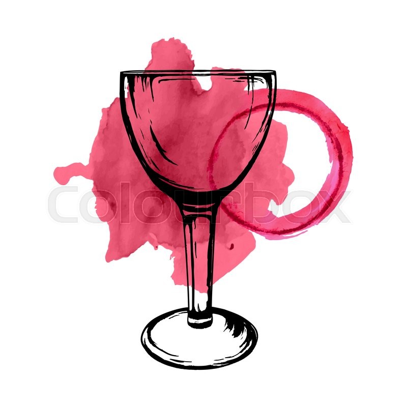 vector illustration of wine glass sketch with spilled wine stains