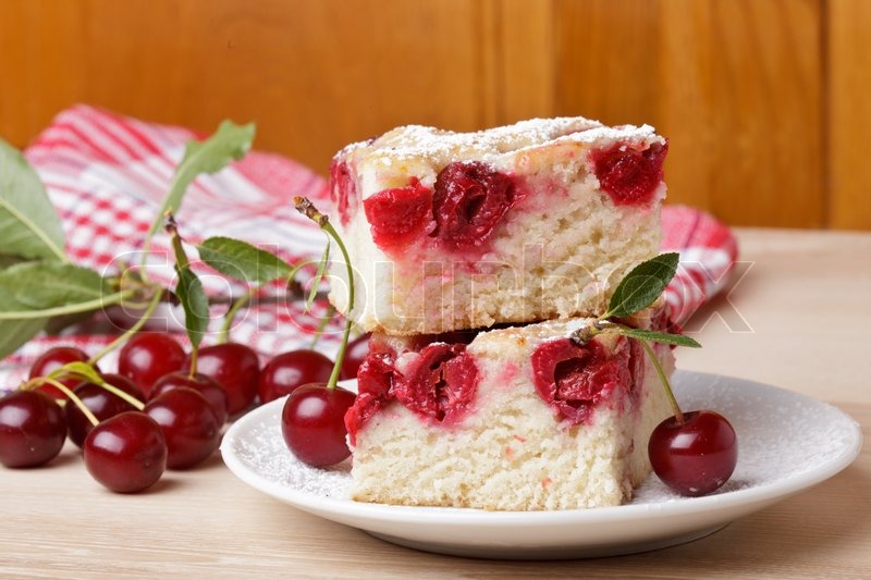 Iced Sponge Slices of fresh cherry iced sponge cake ... | Stock image | Colourbox