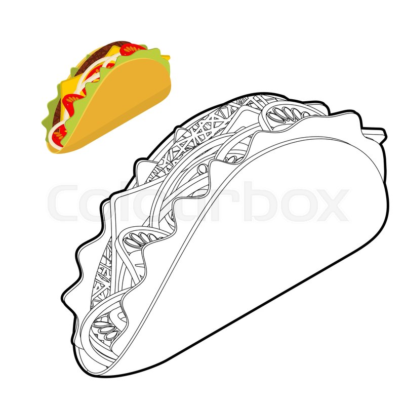 taco coloring book traditional mexican food in linear style tortilla chips and onion tomato and fresh meat stock vector colourbox