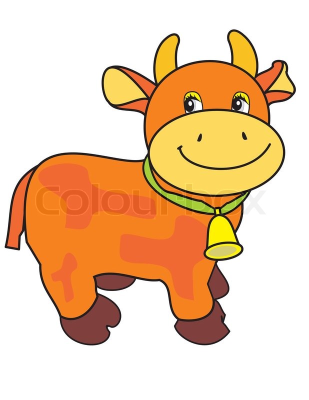 small ridiculous cow with bell on green strap isolated cartoon