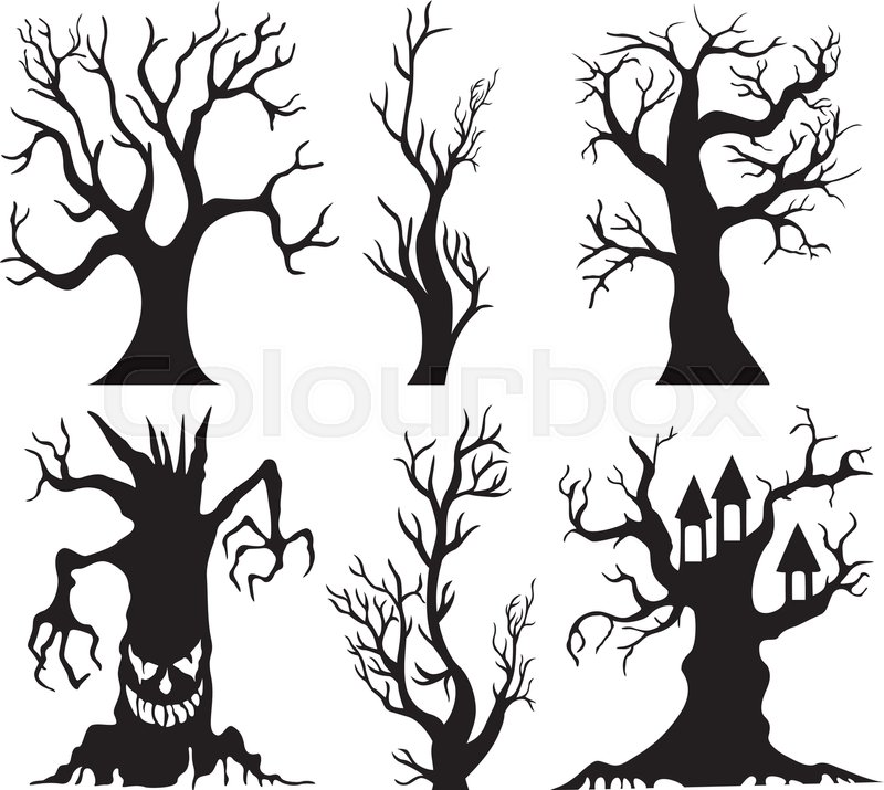 vector illustration of set of spooky halloween tree cartoon stock vector colourbox