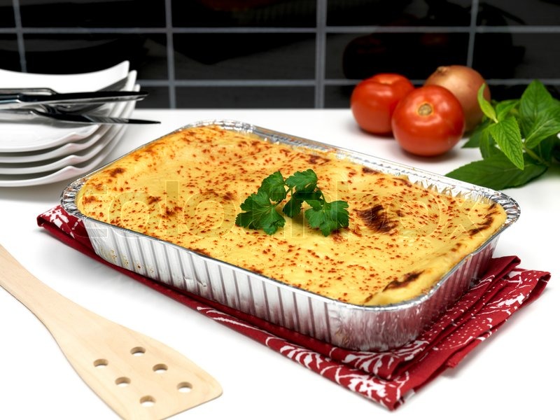 A tray of lasagne ready for plating Stock Photo Colourbox