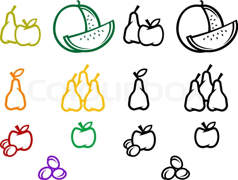 Set of fruits symbols isolated on ... | Stock vector | Colourbox