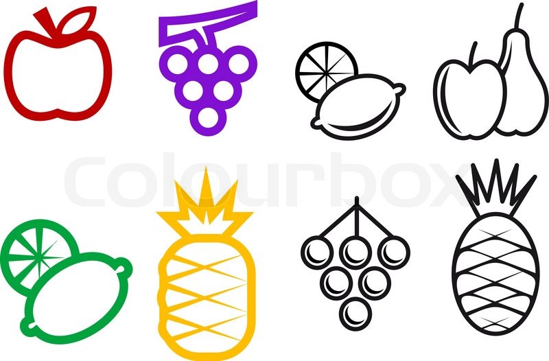 Set of fruit symbols isolated on white ... | Stock vector | Colourbox