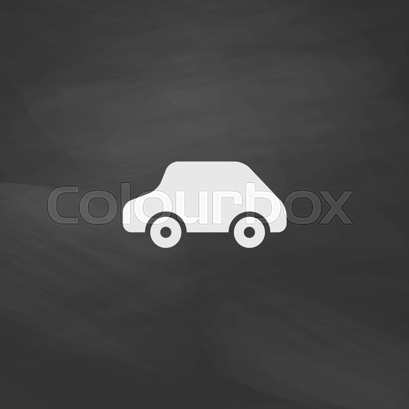toy car simple vector button imitation draw icon with white chalk