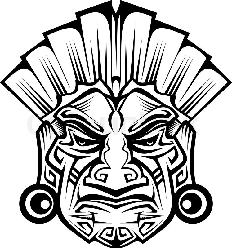 Ancient ceremony mask isolated on white for design Stock