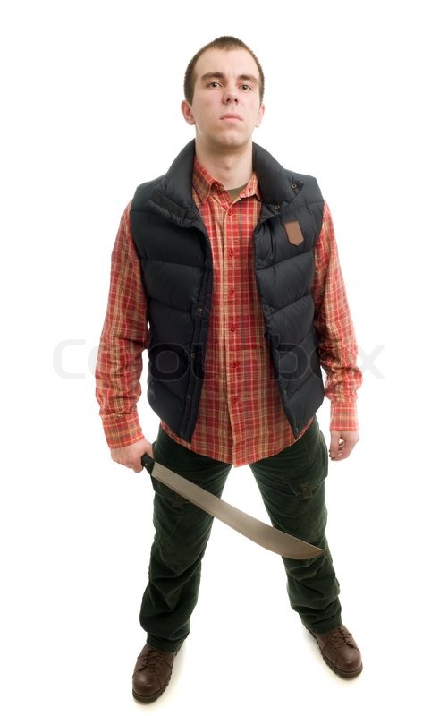 Young man with machete isolated on white | Stock Photo | Colourbox