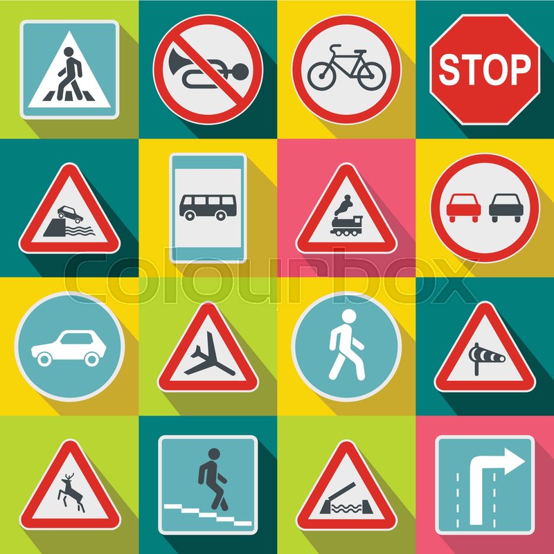 Road Sign Set icons in flat style for | Stock vector | Colourbox
