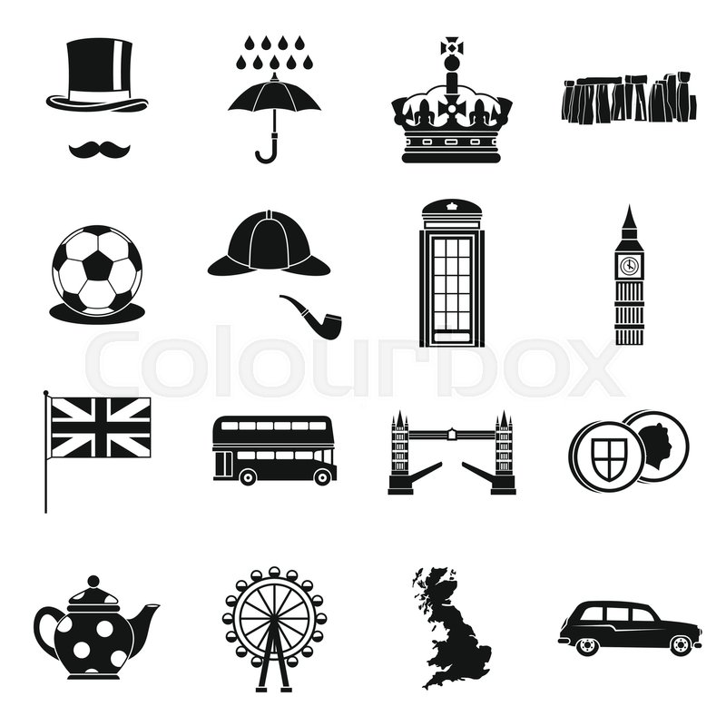 great britain icons set in simple style london set collection