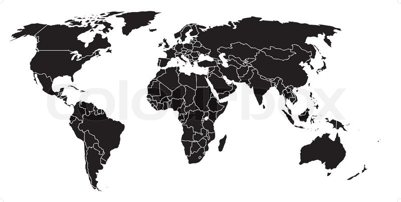black blank world map with country borders superimposed stock vector colourbox