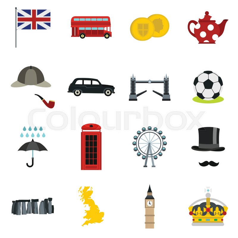 great britain icons set in flat style london set collection vector
