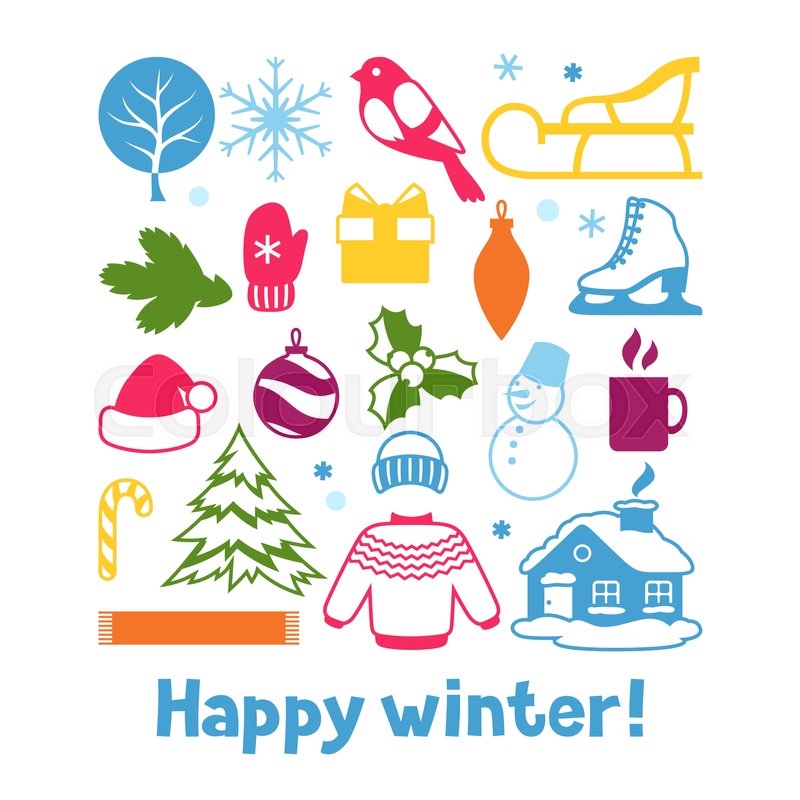 Set of winter objects. Merry Stock vector Colourbox