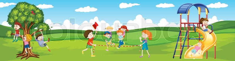 Children playing games in the park ... | Stock vector | Colourbox