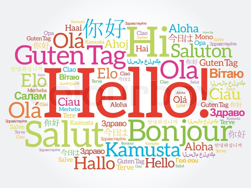 Hello word cloud collage in different languages of the ...