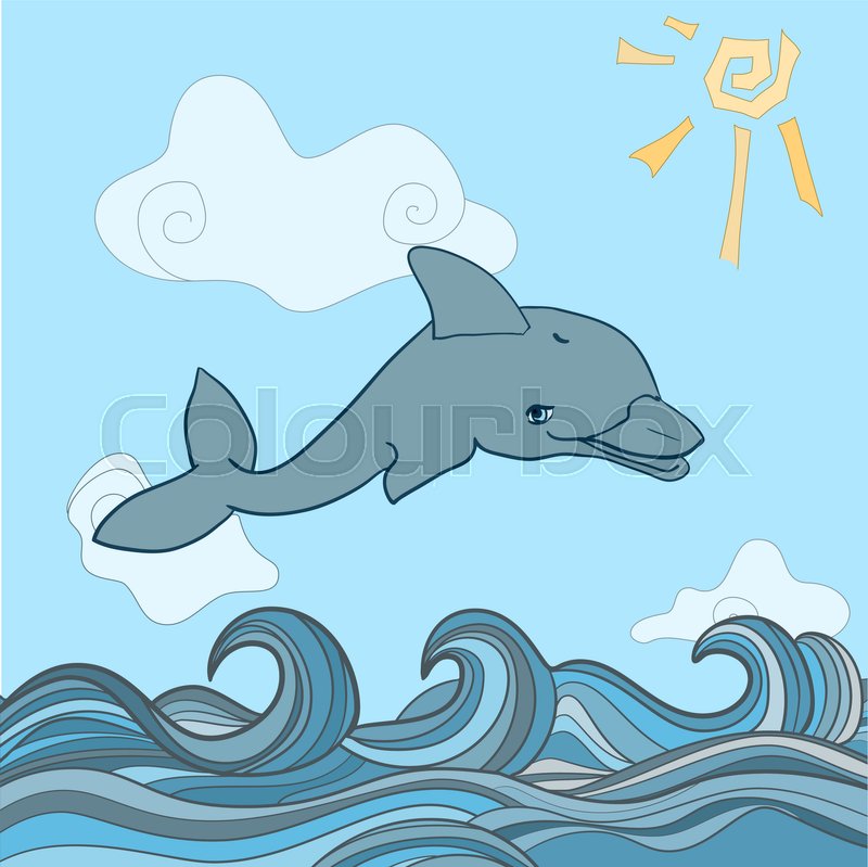 Dolphins Cartoons - Dolphins In Blue Sea Wave Cartoons Stock Vector Colourbox