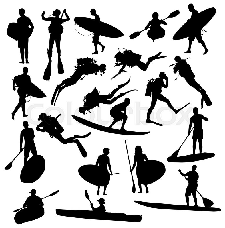 silhouette hobby and sports activities canoe surfing and scuba