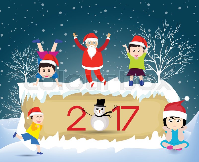 Merry christmas and Happy new year 2017 with funny kids 