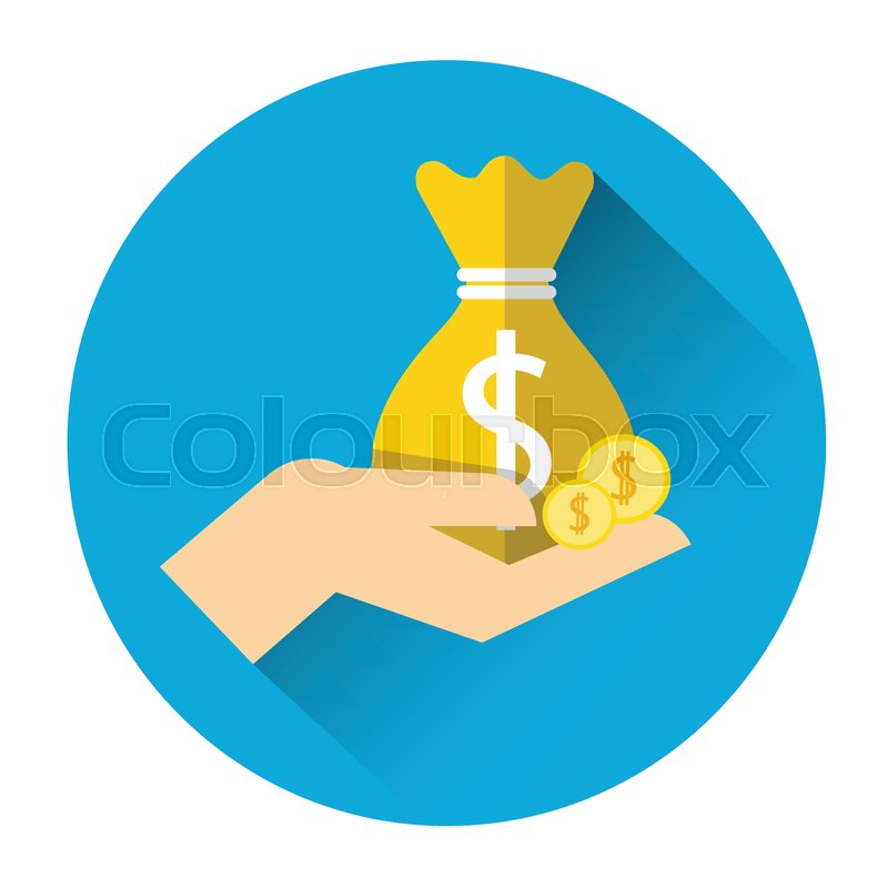 Hand Holding Money Bag Full of Gold Coin Graphic by enway