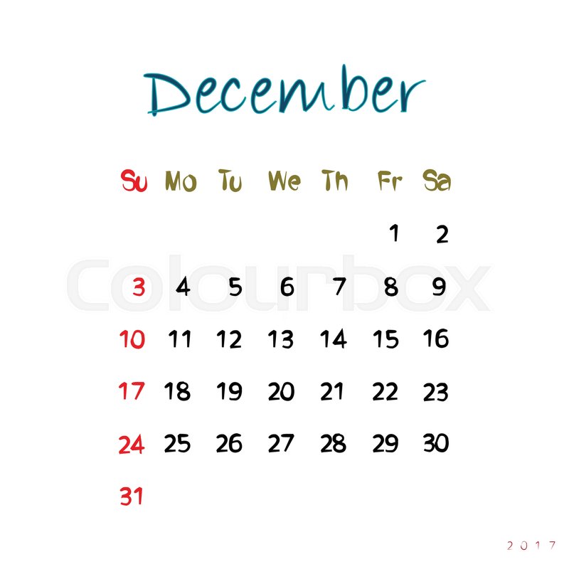 December 2017 calendar page with ... | Stock vector | Colourbox