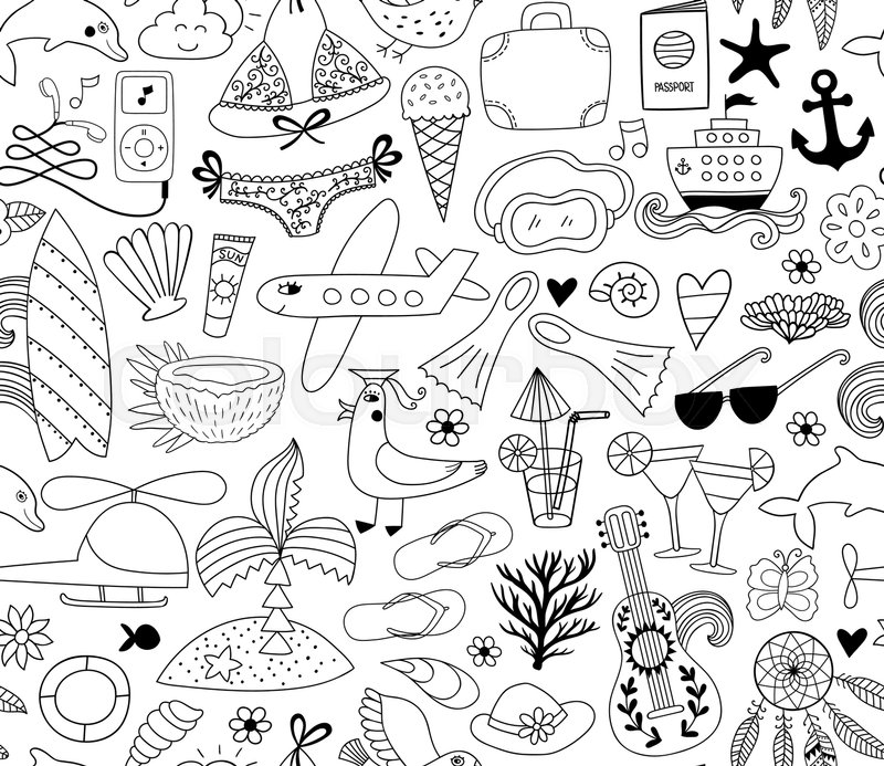 Summer Vacation Set Doodle Elements Stock Vector Colourbox
