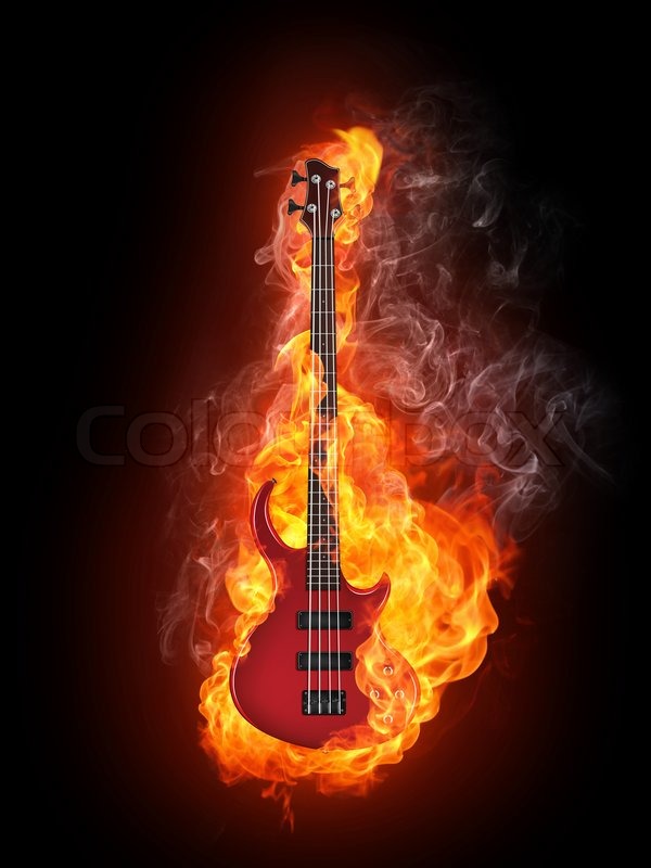 Electric Bass Guitar in fire Isolated ... | Stock image | Colourbox