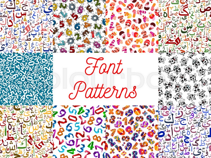 letters and numbers seamless patterns set with arabian calligraphy