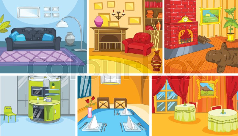 Cartoon Set Of Apartment And Restaurant Background Vector 22016565