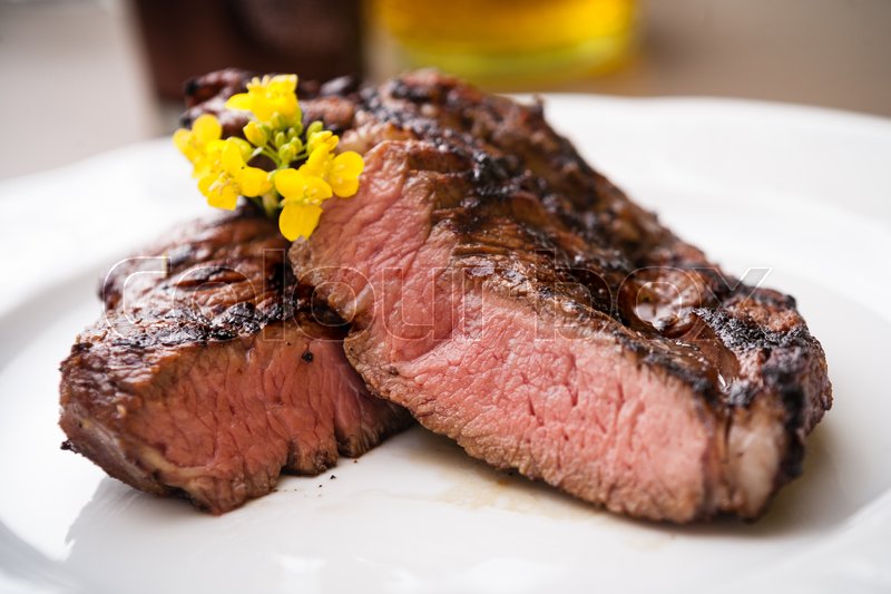 Entrecote With Grilled Garlic Served On Stock Image Colourbox