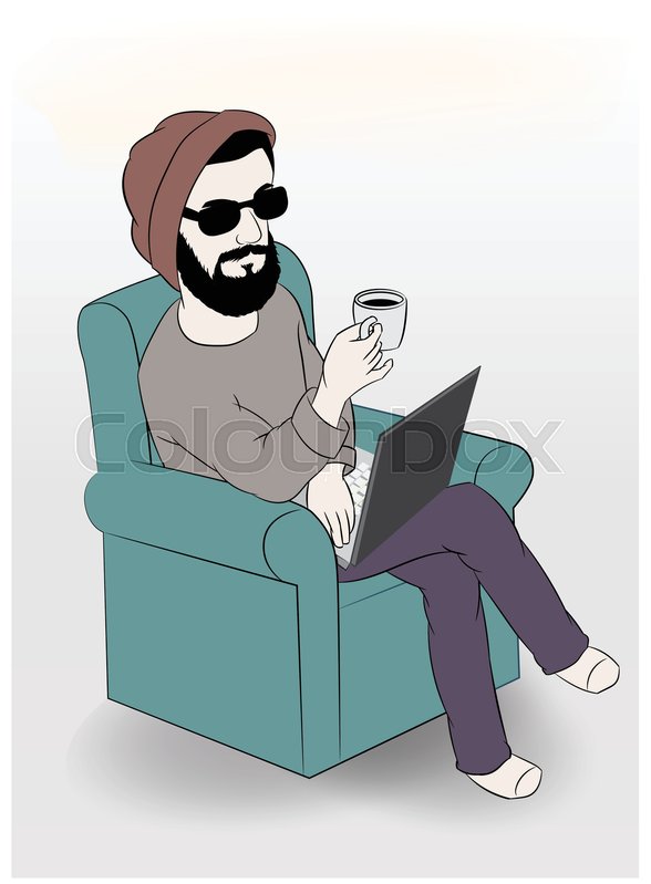 A Man Hipster Surfing Net On Laptop Stock Vector Colourbox