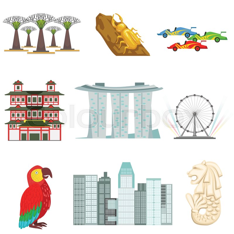Singapore Touristic Symbols Set. Isolated Objects Representing ...