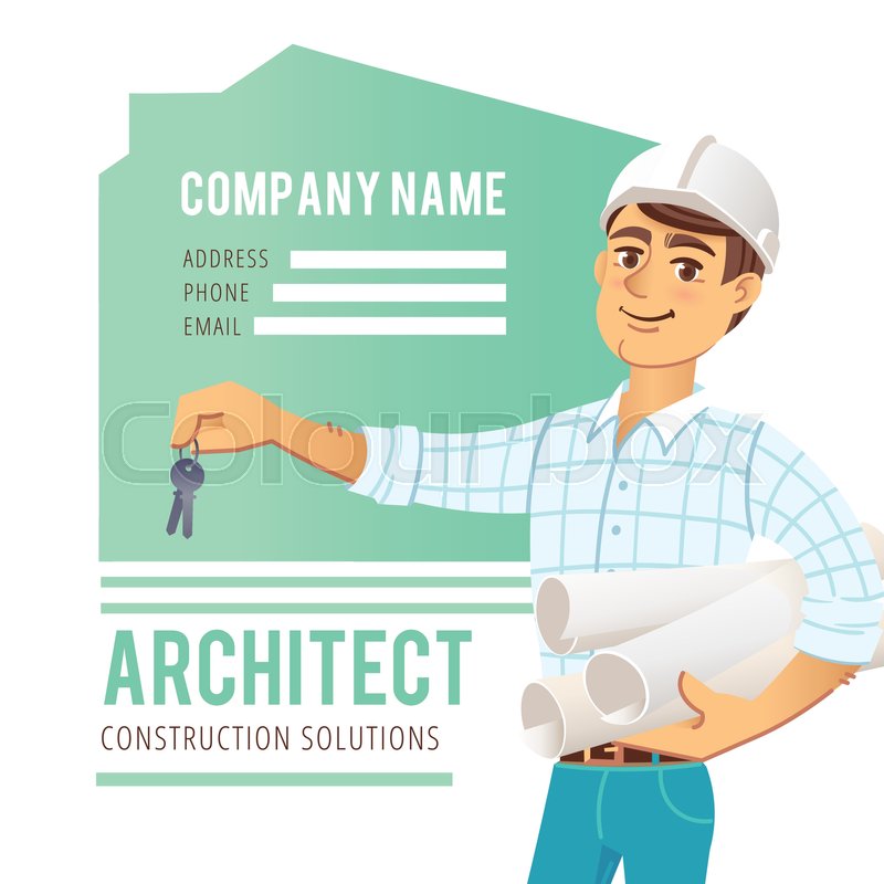 Architect In Helmet With Blueprints Stock Vector Colourbox