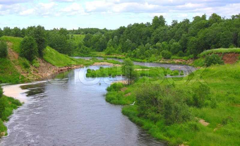 Beautiful River Valley With Trees Ashore Beautiful River Valley With Trees Ashore Stock Photo