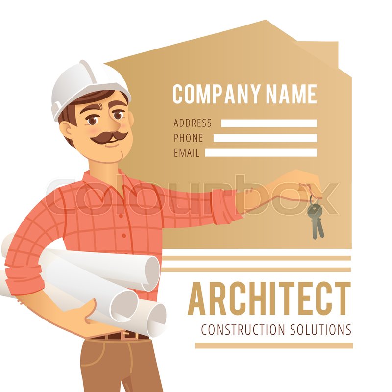 Architect In Helmet With Blueprints Stock Vector Colourbox