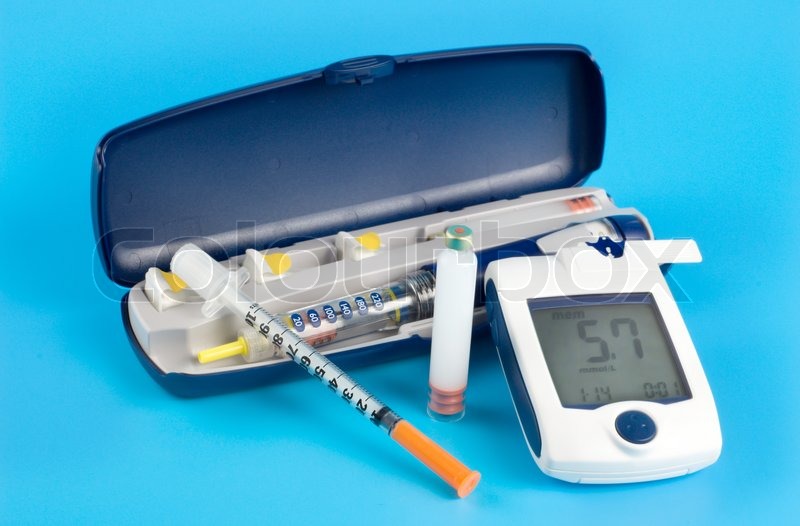 Glucose meter, Insulin pen injection Stock image Colourbox