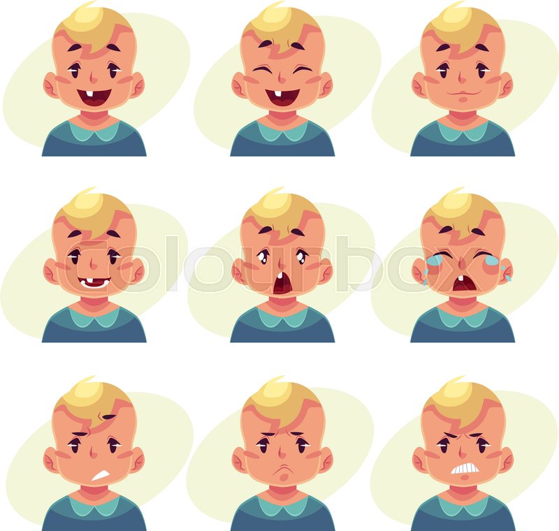 little boy face expression set of cartoon vector illustrations