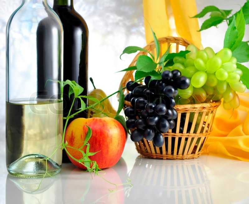 Wine and fresh fruits Stock image Colourbox